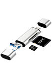 3in1 Taşınabilir Type C USB Kart Okuyucu Mikro Sd Kart Çevirici Dönüştürücü Adaptör