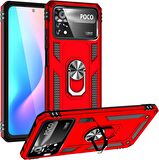 Xiaomi Poco X4 Pro 5g Kılıf Yüzüklü Standlı Korumalı Tank Kapak