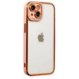Apple iPhone 13 Kılıf Kamera Lens Korumalı Kenarları Renkli Gold Arkası Şeffaf Silikon