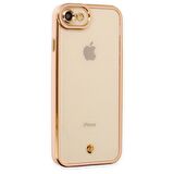 Apple iPhone 7 Kılıf Kamera Lens Korumalı Kenarları Renkli Gold Arkası Şeffaf Silikon