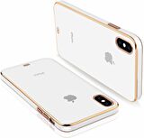Apple iPhone X / XS Kılıf Kamera Lens Korumalı Kenarları Renkli Gold Arkası Şeffaf Silikon