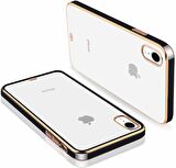 Apple iPhone XR Kılıf Kamera Lens Korumalı Kenarları Renkli Gold Arkası Şeffaf Silikon