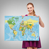 Harita Sepeti Dünya Haritası Kanvas Tablo Çok Ayrıntılı Dekoratif ve Okyanuslu2151