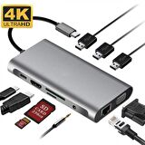 Coofbe 10in1 Type-C Hub Type-C to VGA @60Hz 4K HDMI @30Hz RJ45 3.5mm Sd Tf Kart 3xUSB3.0 Çeviriçi Hub