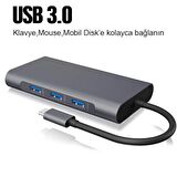 Coofbe 10in1 Type-C Hub Type-C to VGA @60Hz 4K HDMI @30Hz RJ45 3.5mm Sd Tf Kart 3xUSB3.0 Çeviriçi Hub