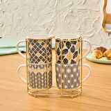Karaca Nero 4'lü Standlı Porselen Kupa/Mug Seti