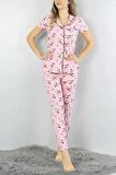 Snoopy Baskılı Önden Düğmeli Kadın Pijama Takım