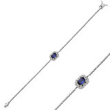 0,35 Karat Pırlantalı Safir Taşlı Baget Yüzük