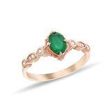 0,08 Karat Pırlantalı Zümrüt Taşlı Vintage Yüzük