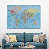 Harita Sepeti Dünya Haritası Türkçe Kanvas Tablo Ayrıntılı Dekoratif-Okyanuslu 2160