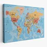 Harita Sepeti Dünya Haritası Türkçe Kanvas Tablo Ayrıntılı Dekoratif-Okyanuslu 2162