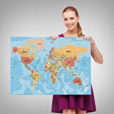 Harita Sepeti Dünya Haritası Türkçe Kanvas Tablo Ayrıntılı Dekoratif-Okyanuslu 2162