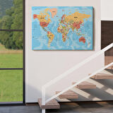 Harita Sepeti Dünya Haritası Türkçe Kanvas Tablo Ayrıntılı Dekoratif-Okyanuslu 2162