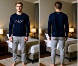 Erkek Pamuklu Lacivert Renk Pijama Takımı AL009-2