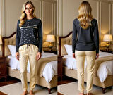 Kadın Pamuklu Gri Melanj Desenli Renk Pijama Takımı AL506-2