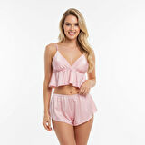 Kadın Çapraz Askı Detaylı Saten Şortlu 2 li Set BB2051