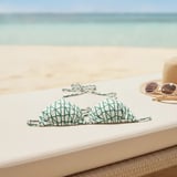 Kadın Plaj Giyim Ekru Yeşil Desenli Boyundan Bağlamalı Bikini Üst BB2555