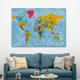 Harita Sepeti Dünya Haritası Türkçe Kanvas Tablo Ayrıntılı Dekoratif-Okyanuslu 2170