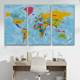 Harita Sepeti Dünya Haritası Türkçe Kanvas Tablo Ayrıntılı Dekoratif-Okyanuslu 2170