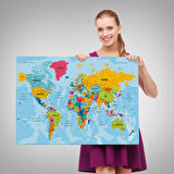 Harita Sepeti Dünya Haritası Türkçe Kanvas Tablo Ayrıntılı Dekoratif-Okyanuslu 2170