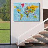 Harita Sepeti Dünya Haritası Kanvas Tablo Çok Ayrıntılı Dekoratif ve Okyanuslu 2171