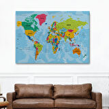 Harita Sepeti Dünya Haritası Türkçe Kanvas Tablo Ayrıntılı Dekoratif-Okyanuslu 2172