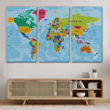 Harita Sepeti Dünya Haritası Kanvas Tablo Çok Ayrıntılı Dekoratif ve Okyanuslu 2173