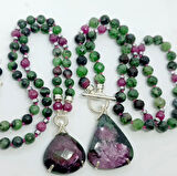 2174 Ruby zoisite Yakut el yapımı düğümlü kolye