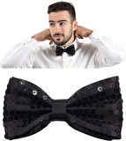 Gece Işıltısı Siyah Payetli Pullu Papyon 7x2 cm