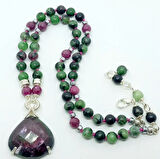 2176 a Ruby zoisite Yakut el yapımı düğümlü kolye