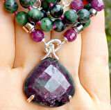 2176 a Ruby zoisite Yakut el yapımı düğümlü kolye