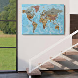 Harita Sepeti Dünya Haritası Türkçe Kanvas Tablo Ayrıntılı Dekoratif-Okyanuslu 2182