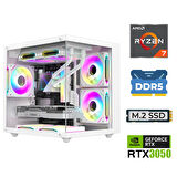 Xaser Elite X20 Ryzen 7 7800X3D 32GB DDR5 Ram 1TB M.2 NVMe SSD RTX3050 Sıvı Soğutmalı Masaüstü Oyuncu Bilgisayarı