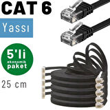 IRENIS 5 adet 25 cm CAT6 Kablo Yassı Ethernet Network Lan Ağ İnternet Kablosu