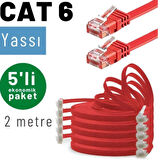 IRENIS 5 adet 2 metre CAT6 Kablo Yassı Ethernet Network Lan Ağ İnternet Kablosu