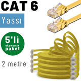 IRENIS 5 adet 2 metre CAT6 Kablo Yassı Ethernet Network Lan Ağ İnternet Kablosu