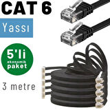 IRENIS 5 adet 3 metre CAT6 Kablo Yassı Ethernet Network Lan Ağ İnternet Kablosu