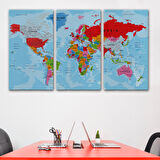 Harita Sepeti Dünya Haritası Kanvas Tablo Çok Ayrıntılı Dekoratif ve Okyanuslu 2187
