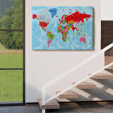 Harita Sepeti Dünya Haritası Kanvas Tablo Çok Ayrıntılı Dekoratif ve Okyanuslu 2187
