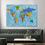 Harita Sepeti Dünya Haritası Türkçe Kanvas Tablo Ayrıntılı Dekoratif-Okyanuslu 2188