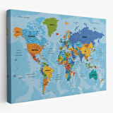 Harita Sepeti Dünya Haritası Türkçe Kanvas Tablo Ayrıntılı Dekoratif-Okyanuslu 2188