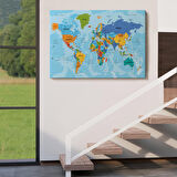 Harita Sepeti Dünya Haritası Türkçe Kanvas Tablo Ayrıntılı Dekoratif-Okyanuslu 2188