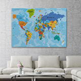 Harita Sepeti Dünya Haritası Kanvas Tablo Çok Ayrıntılı Dekoratif ve Okyanuslu 2189