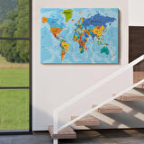 Harita Sepeti Dünya Haritası Kanvas Tablo Çok Ayrıntılı Dekoratif ve Okyanuslu 2189