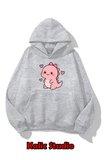Unisex Erkek/Kadın Pembe DİNO Renkli Özel Baskılı pamuklu Oversize Kapüşonlu Sweatshirt gri