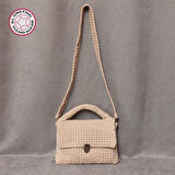 Uretti - Hülya 6683 9518 El Örgüsü Bej Makrome İp Kadın El ve Omuz Çantası