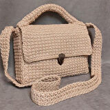 Uretti - Hülya 6683 9518 El Örgüsü Bej Makrome İp Kadın El ve Omuz Çantası