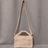 Uretti - Hülya 6683 9518 El Örgüsü Bej Makrome İp Kadın El ve Omuz Çantası