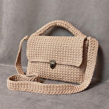 Uretti - Hülya 6683 9518 El Örgüsü Bej Makrome İp Kadın El ve Omuz Çantası