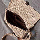 Uretti - Hülya 6683 9518 El Örgüsü Bej Makrome İp Kadın El ve Omuz Çantası